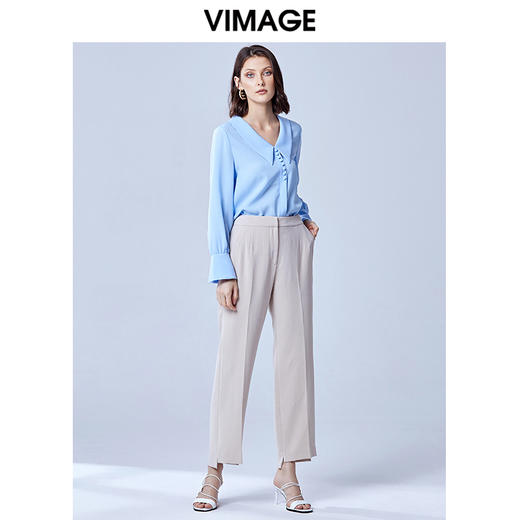 VIMAGE纬漫纪夏款时尚简约通勤职业舒适垂感直筒长裤女裤V1305942 商品图1