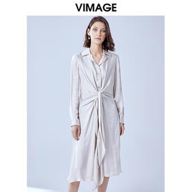 VIMAGE纬漫纪夏款时尚个性设计系带宽松显瘦衬衫连衣裙女V1307905