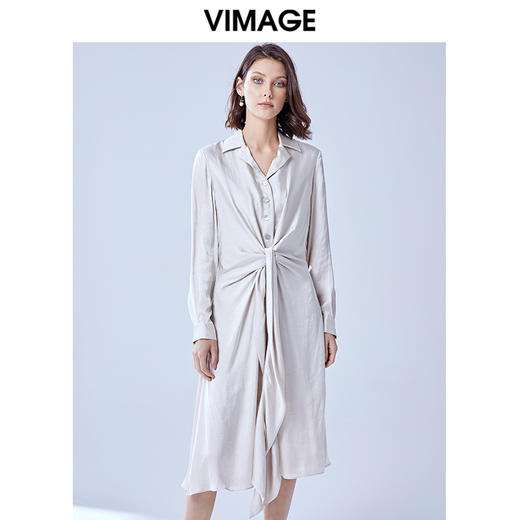 VIMAGE纬漫纪夏款时尚个性设计系带宽松显瘦衬衫连衣裙女V1307905 商品图0