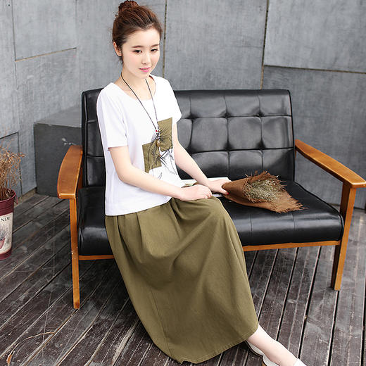 WZNH-SWCS207时尚棉麻中国风短袖优雅气质两件套 商品图0
