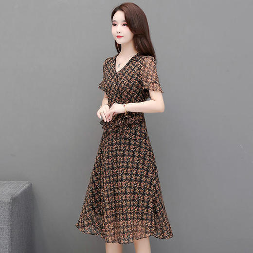 YWE-KL20A210气质雪纺大码修身短袖印花连衣裙 商品图2