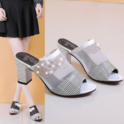 LN928新款时尚网纱水钻百搭高跟凉鞋 商品图3