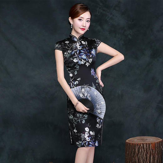 JQ-98010双层印花真丝桑蚕丝旗袍 商品图0