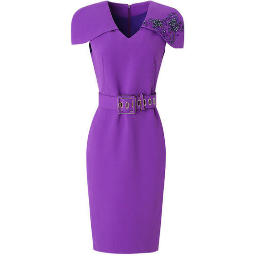 FMY23768新款名媛气质收腰V领钉珠连衣裙 商品图3