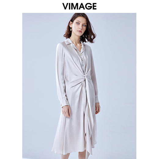 VIMAGE纬漫纪夏款时尚个性设计系带宽松显瘦衬衫连衣裙女V1307905 商品图4