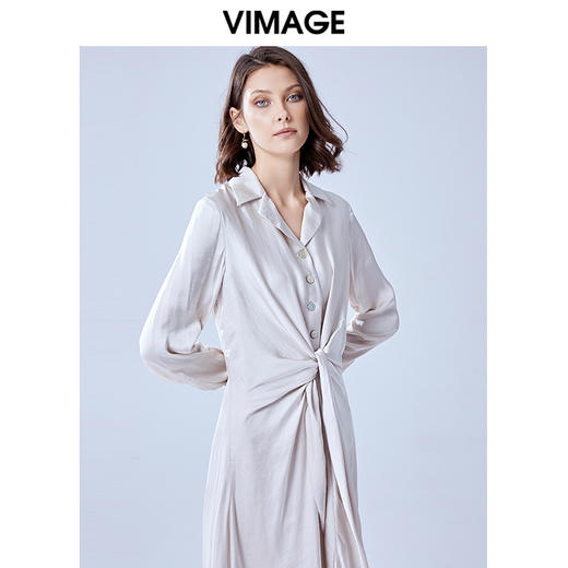 VIMAGE纬漫纪夏款时尚个性设计系带宽松显瘦衬衫连衣裙女V1307905 商品图2