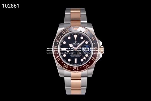 格林尼治型ll 904钢，间玫瑰金款，双向旋转外圈，配棕黑双色 Cerachrom 陶质 24 小时刻度字圈。GTM双时区！ 商品图1