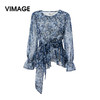 VIMAGE纬漫纪女装初春夏长袖浪漫印花修身雪纺衫小上衣V1313917 商品缩略图4
