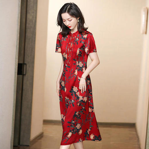 ASE6652新款复古印花真丝桑蚕丝连衣裙 商品图3