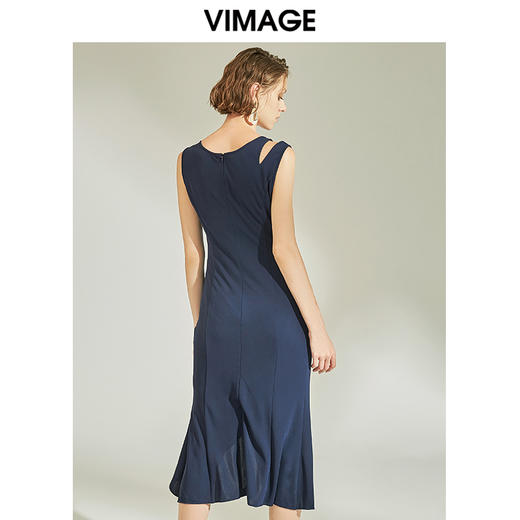 VIMAGE纬漫纪女装春季新款性感褶皱开叉气质优雅修身背心连衣裙V1107758 商品图3
