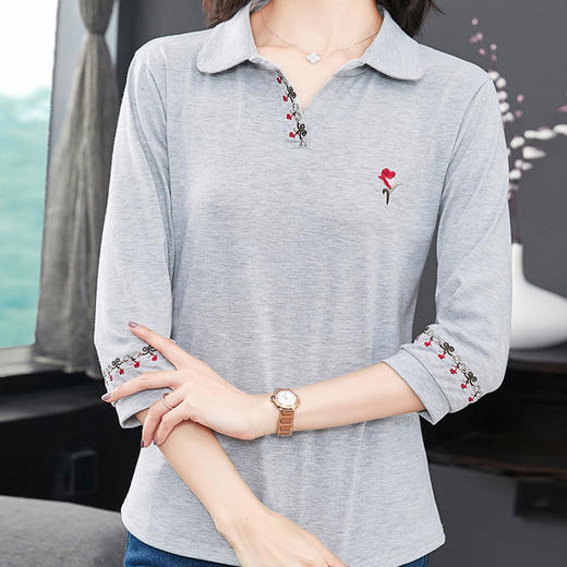AHM-zjfs5676大码宽松翻领新款韩版刺绣中长袖妈妈polo衫潮 商品图3