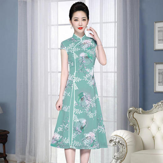 JS-XL8515复古气质开叉天丝改良旗袍裙 商品图2