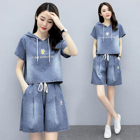 WZNH-GJC2081夏季新款时尚休闲字母绣花短裤两件套
