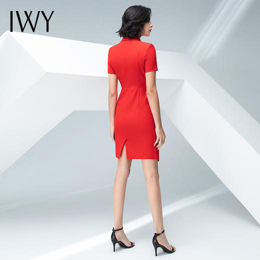 IWY/红色西装连衣裙女夏季短袖V领职业包臀开叉气质显瘦裙子202004Q1 商品图6