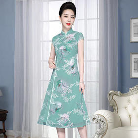 JS-XL8515复古气质开叉天丝改良旗袍裙
