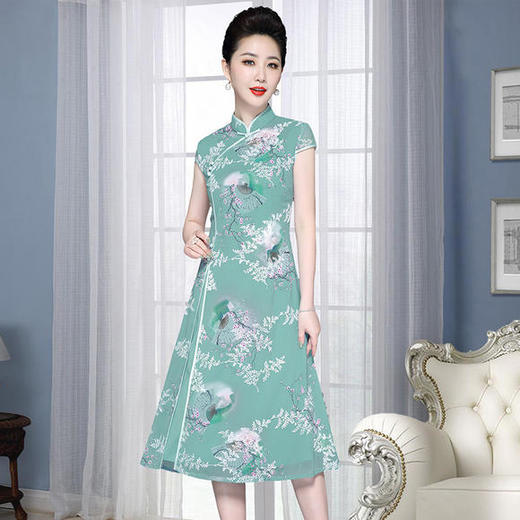 JS-XL8515复古气质开叉天丝改良旗袍裙 商品图0