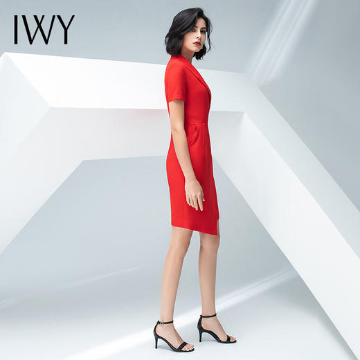 IWY/红色西装连衣裙女夏季短袖V领职业包臀开叉气质显瘦裙子202004Q1 商品图7