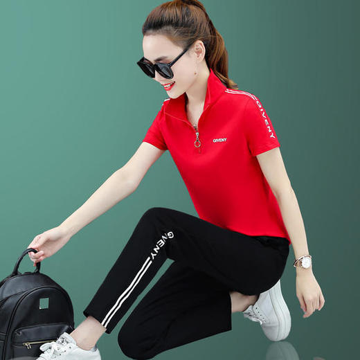 SP-9007SADWR新款时尚立领短袖纯棉休闲两件套 商品图0