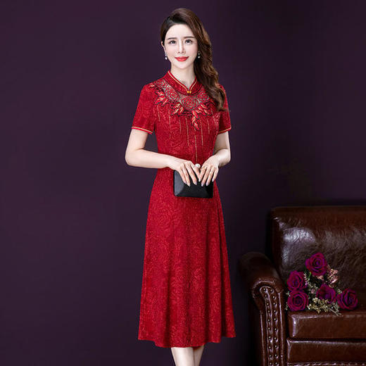 YMR-8311复古高贵大码妈妈装连衣裙ZXH 商品图0