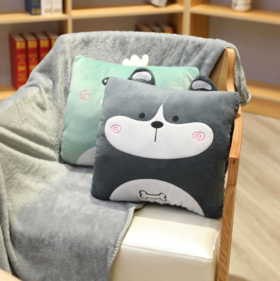 【家居百货】 卡通抱枕毯子午睡枕头空调被子两用多功能冬靠垫毯子礼品