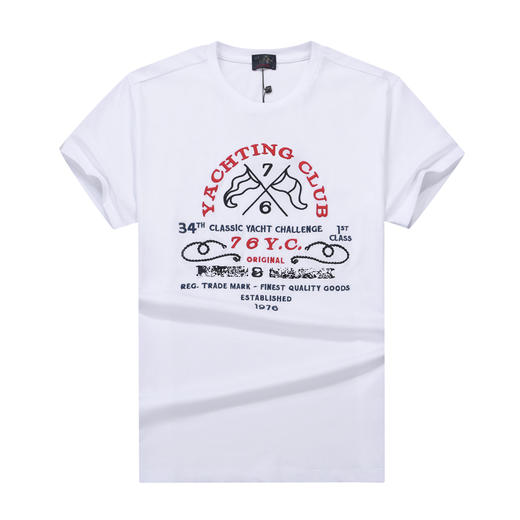 鲨鱼 刺绣 弹力丝光棉 圆领短袖T恤 PSS81 商品图2