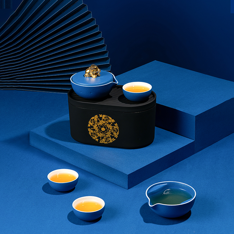 【宫里茶具】富贵吉象 茶具礼盒 经典蓝