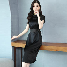 WZNH-JQYR1995夏季中长款短袖A型通勤中腰淑女连衣裙