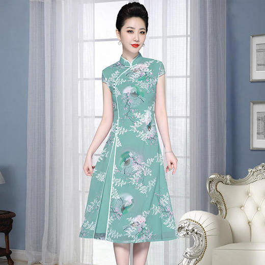 JS-XL8515复古气质开叉天丝改良旗袍裙 商品图1