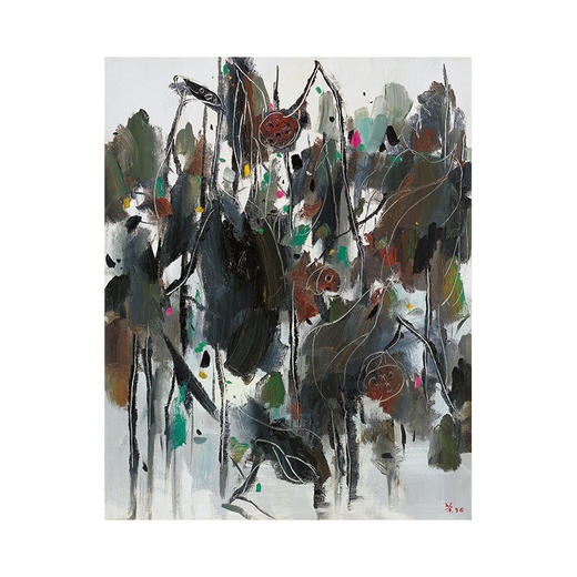 吴冠中数码版画芯《荷塘春秋》尺寸:65cmx82cm