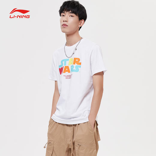 短装特惠李宁starwars炫彩男士短袖白色t恤ahsp229