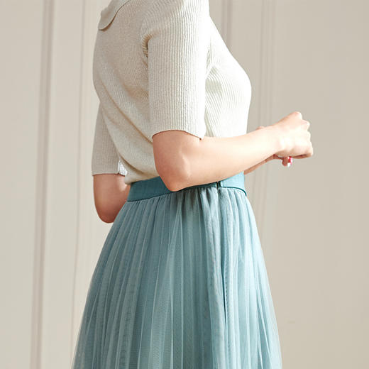 欧芮儿夏装新款短袖V领毛针织衫白色上衣 商品图3