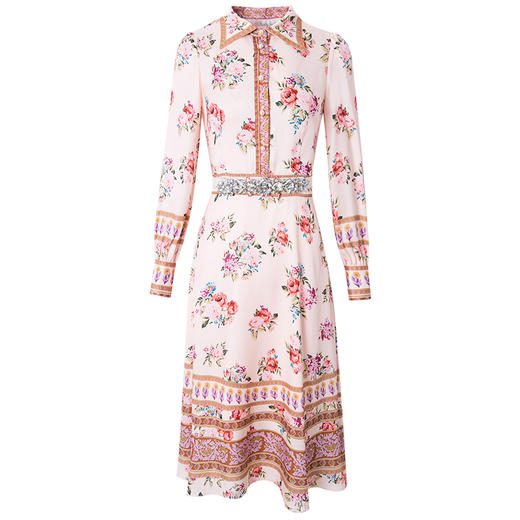 FMY-F20CL29629复古印花淑女减龄修身中长款衬衫裙 商品图5