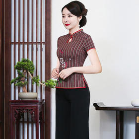 LYE2050新款改良亚麻短袖唐装套装