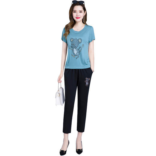 QYM  FM022休闲套装女夏季2020新款洋气宽松时尚卡通短袖阔腿裤薄款两件套潮 商品图6
