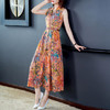 AHM-nrg9412无袖气质优雅大摆长裙修身复古印花连衣裙 商品缩略图1