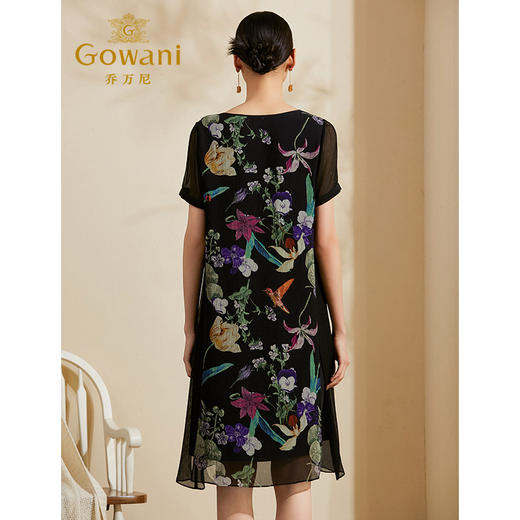 乔万尼真丝桑蚕丝连衣裙夏季新款气质时尚花鸟图中长裙子ES2E143 商品图3