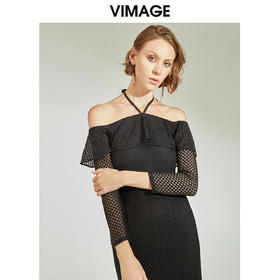 VIMAGE纬漫纪装夏季纱网蕾丝镂空露肩晚礼服连衣裙V1177709