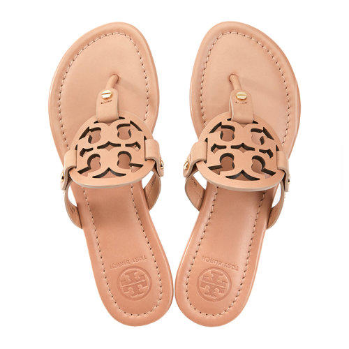 Tory Burch 汤丽柏琦 春夏新款 TB 女士卡其色皮革LOGO人字拖凉鞋沙滩鞋女鞋 杏色 21168647 214 商品图4