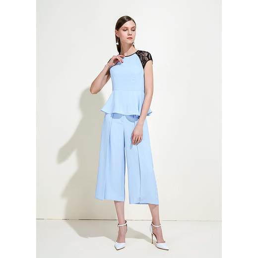 EITIE爱特爱夏季女装蕾丝小包袖拼接荷叶边收腰小上衣B1913226 商品图1