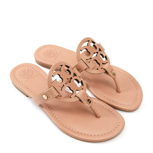 Tory Burch 汤丽柏琦 春夏新款 TB 女士卡其色皮革LOGO人字拖凉鞋沙滩鞋女鞋 杏色 21168647 214 商品图3