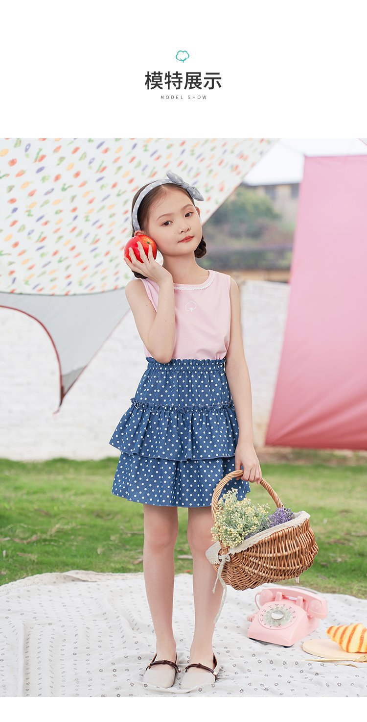 茵曼童装女童半身短裙2020夏季新款小女孩公主裙洋气波点层叠裙子