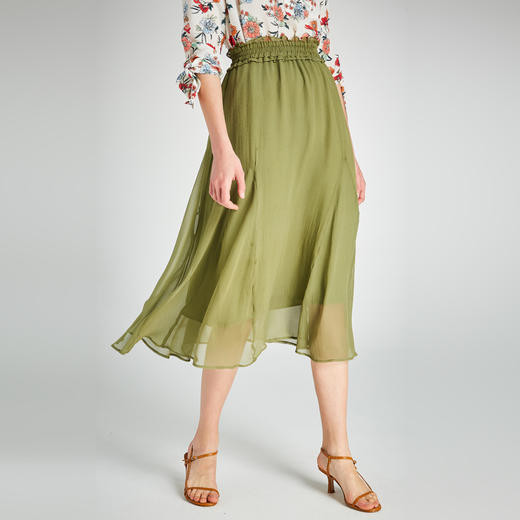 m39193慕曼2020春夏新款真丝半身裙女飘逸桑蚕丝纯色度假百褶裙