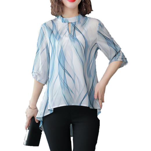 MQ-CF1959夏装新款洋气雪纺条纹中袖蚕丝上衣YY 商品图4