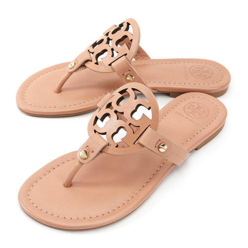 Tory Burch 汤丽柏琦 春夏新款 TB 女士卡其色皮革LOGO人字拖凉鞋沙滩鞋女鞋 杏色 21168647 214 商品图2