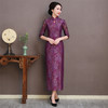 RY-11203新款中袖立领紫色长蕾丝旗袍 商品缩略图0
