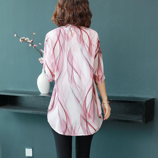 MQ-CF1959夏装新款洋气雪纺条纹中袖蚕丝上衣YY 商品图3