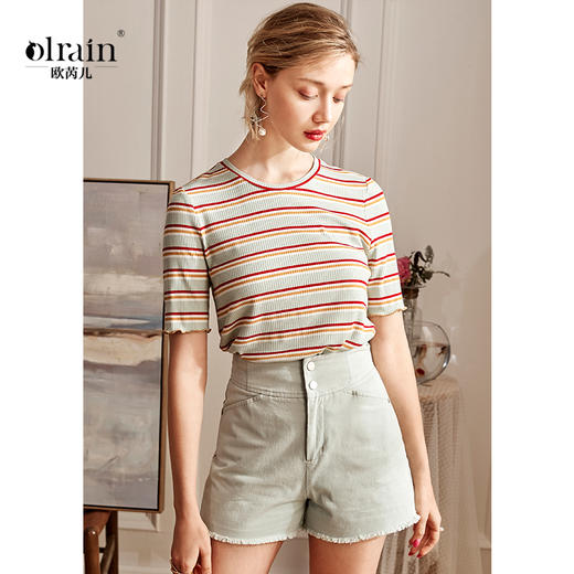 欧芮儿短袖毛针织衫T恤上衣 商品图0