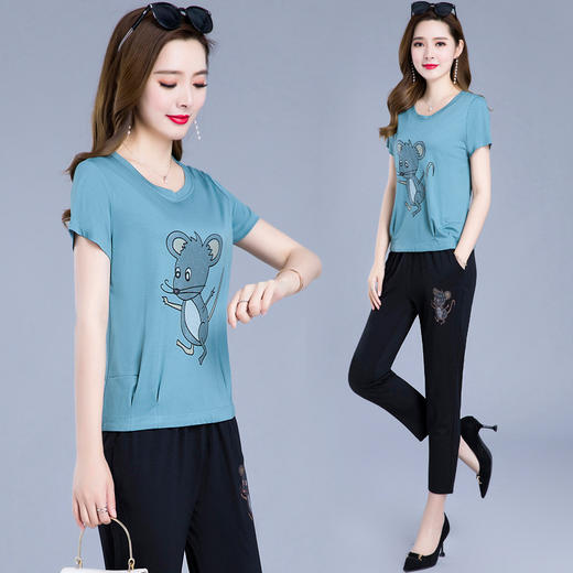 QYM  FM022休闲套装女夏季2020新款洋气宽松时尚卡通短袖阔腿裤薄款两件套潮 商品图5