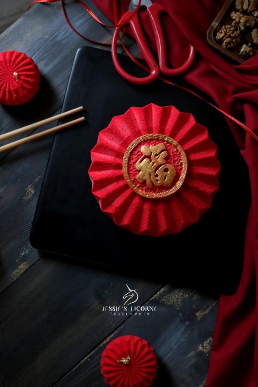 喜庆贺寿大红长辈折纸慕斯蛋糕 商品图0