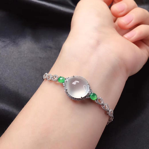 冰种蛋面手链f18k金伴钻镶嵌高冰种冰心翡翠手链晶莹剔透细润冰纯似水
